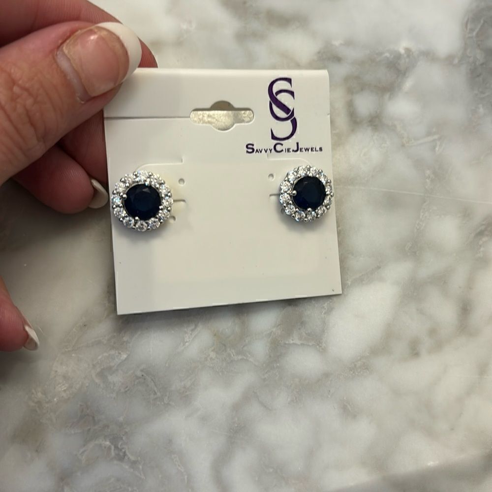 Savvy Cie Jewels sapphire earring studs NWT